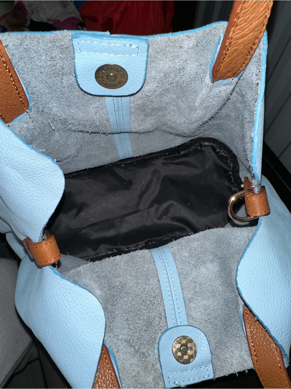 Everyday Light Blue Tote with Tan Handles - Women's Shoulder Bag - Picture 6 of 8